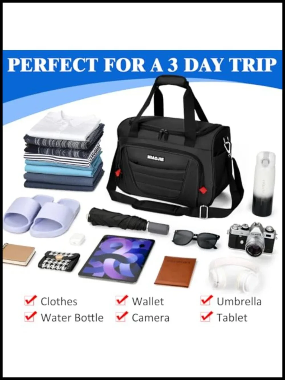 Travel Duffel Bag Airplane Carry On Personal Item Gym Bag 16in Black 23L